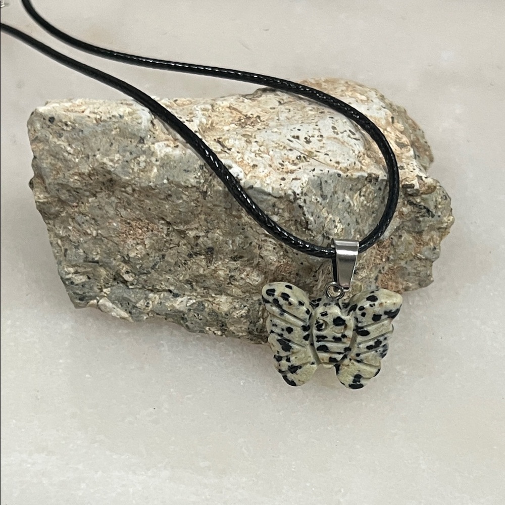 Dalmatian Jasper Butterfly Pendant Necklace